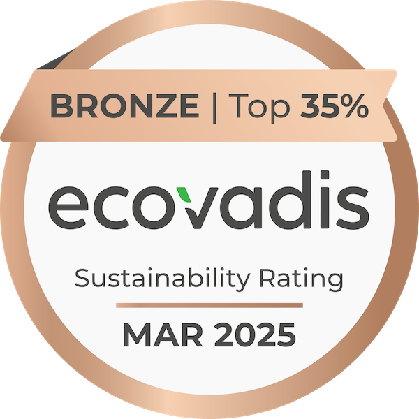 Label de durabilité EcoVadis médaille de bronze, indiquant une performance parmi les 35 % les plus élevées, valable jusqu'en mars 2025.