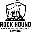 Rock Hound Land and Construction Services logo with a dog standing on rocks inside a shield