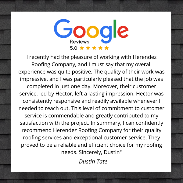 A google review for herendez roofing company