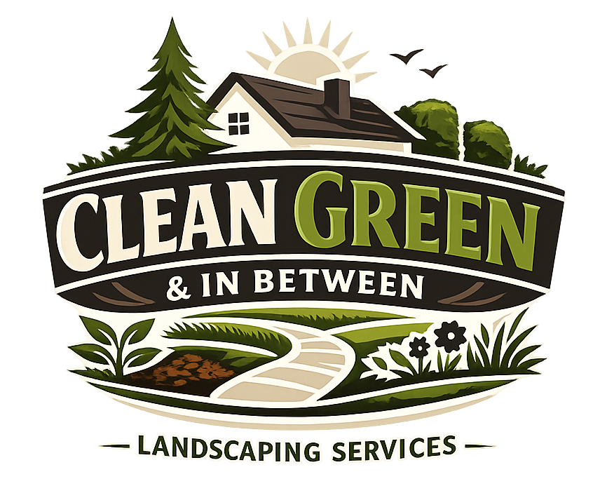 Logo for MGI Landscapes & Outdoor Living, white text on dark gray and green background.