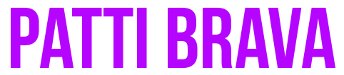 Texto roxo: PATTI BRAVA.