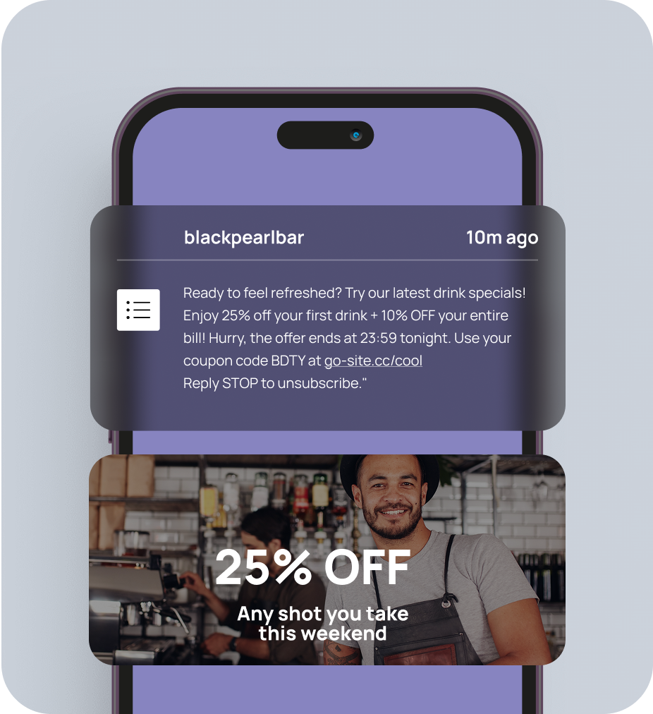 Image of a smartphone with text messages popup