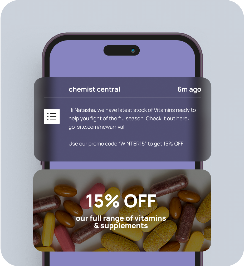 Image of a smartphone with text messages popup