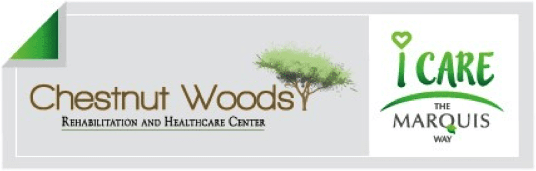 Logo for Chestnut Woods Rehabilitation and Healthcare Center with 