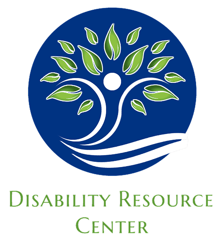 Logo: Blue circle with a tree silhouette, green leaves, and text: Disability Resource Center.