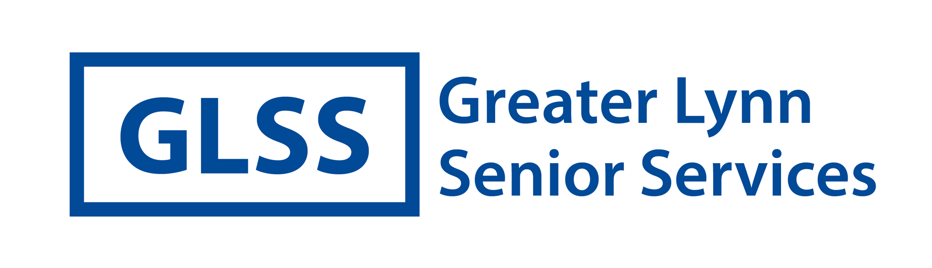 Logo for Greater Lynn Senior Services. Blue rectangular border around 