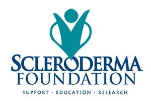 Logo for the Scleroderma Foundation featuring a teal figure within a heart, text reads 
