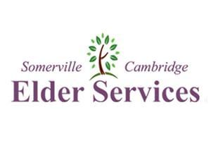 Logo for Somerville Cambridge Elder Services: tree symbol, purple text.