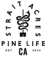 Logo for Strait Acres, featuring a snake entwined around a shovel. Pine Life CA.