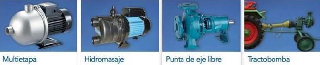 Se muestran cuatro tipos diferentes de bombas sobre un fondo azul.