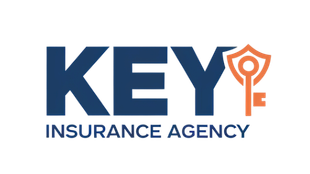 The logo for key insurance agency is black and orange.