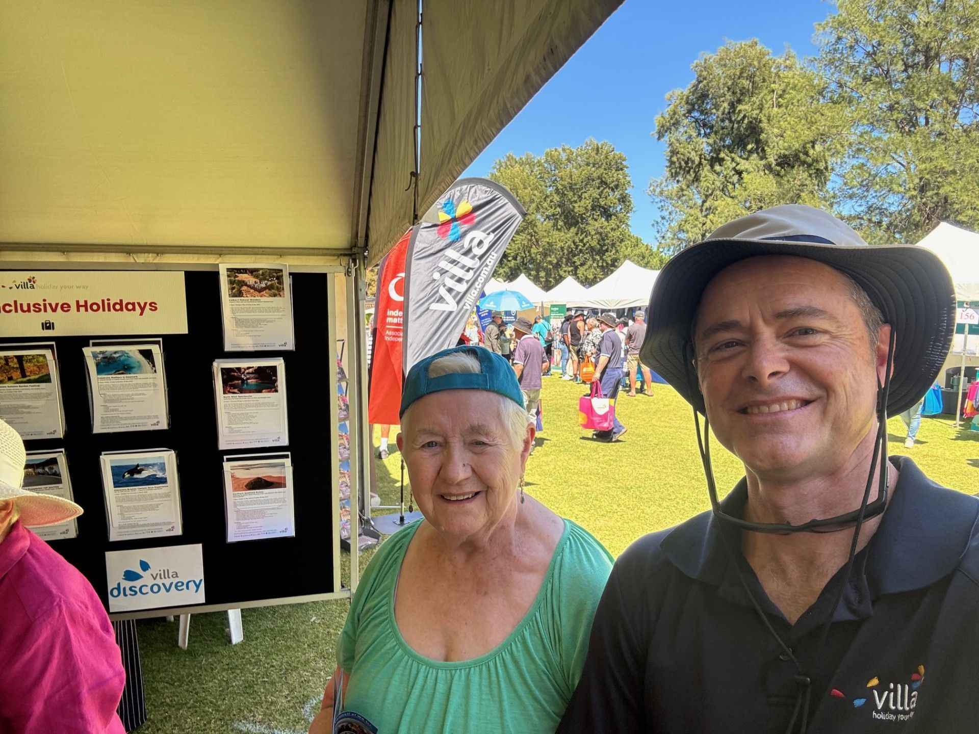 Matt Walker and Villa traveler Janet are pictured at the Villa Carlotta stall during Have A Go Day at Burswood Park - November 12, 2025