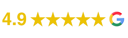 A google logo with five stars and the letter g on a white background.