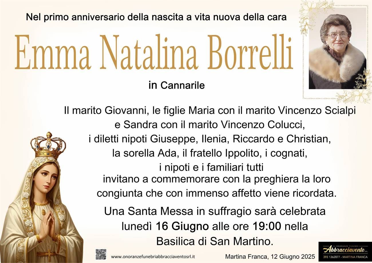 necrologio EMMA NATALINA BORRELLI