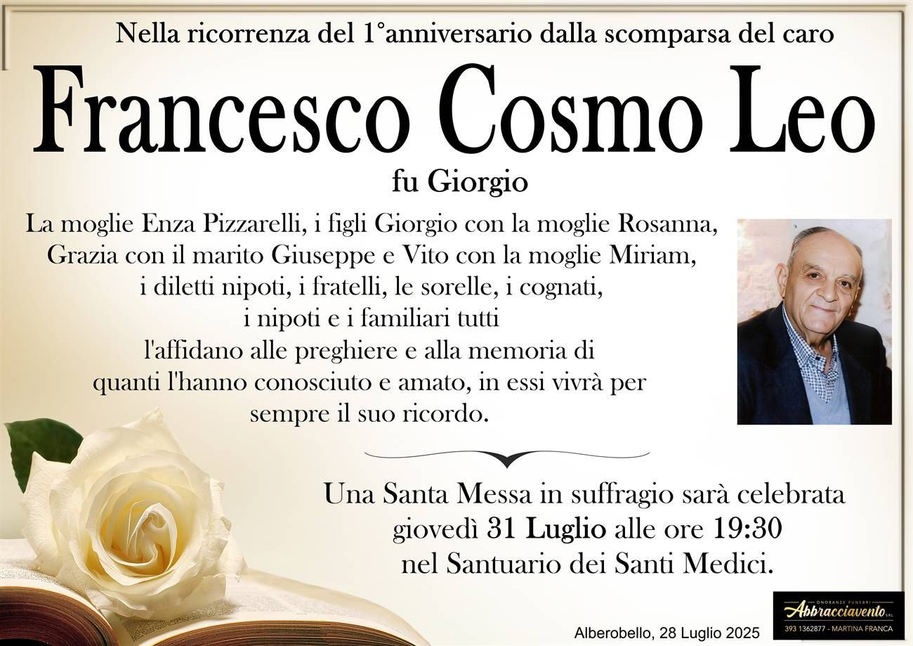 necrologio Francesco Cosmo Leo