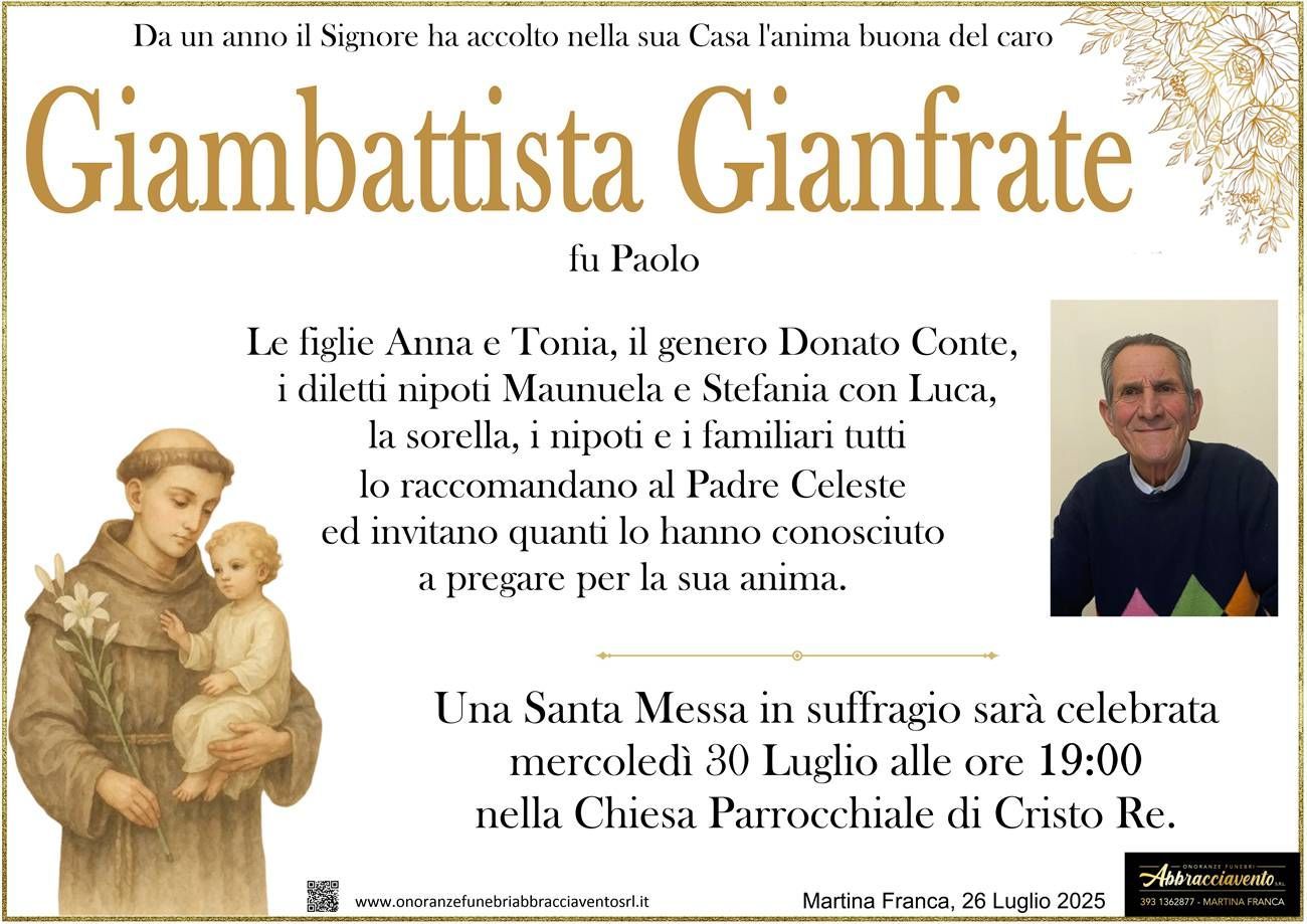 necrologio Giambattista Gianfrate