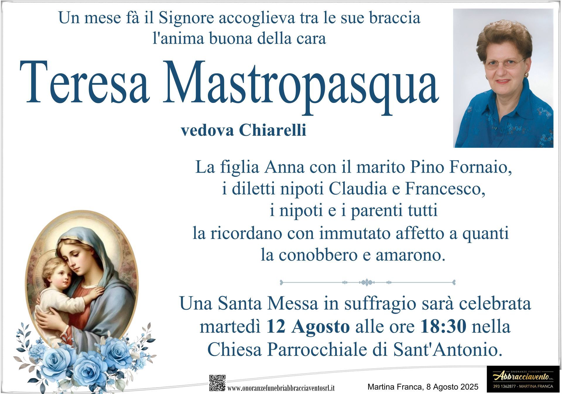 necrologio Teresa Mastropasqua