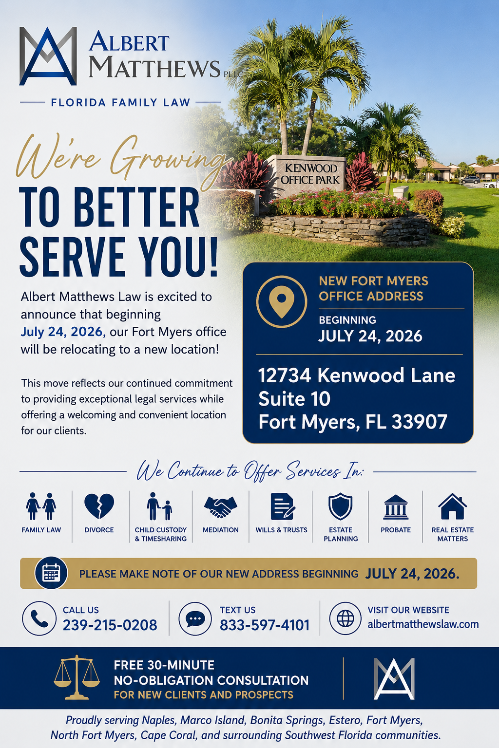 We&rsquo;re Growing! Albert Matthews Law Is Moving to a New Fort Myers Office