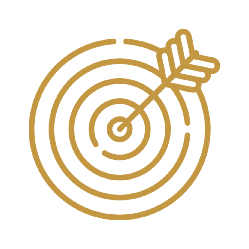 Cible dorée avec une flèche atteignant le centre.