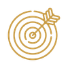 Cible dorée avec une flèche atteignant le centre.