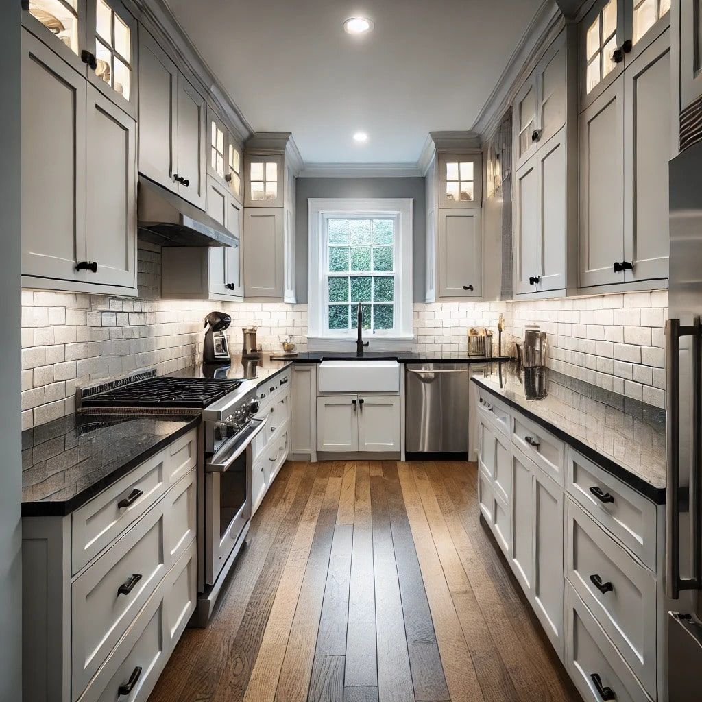 A kitchen with white cabinets and stainless steel appliances NoVA