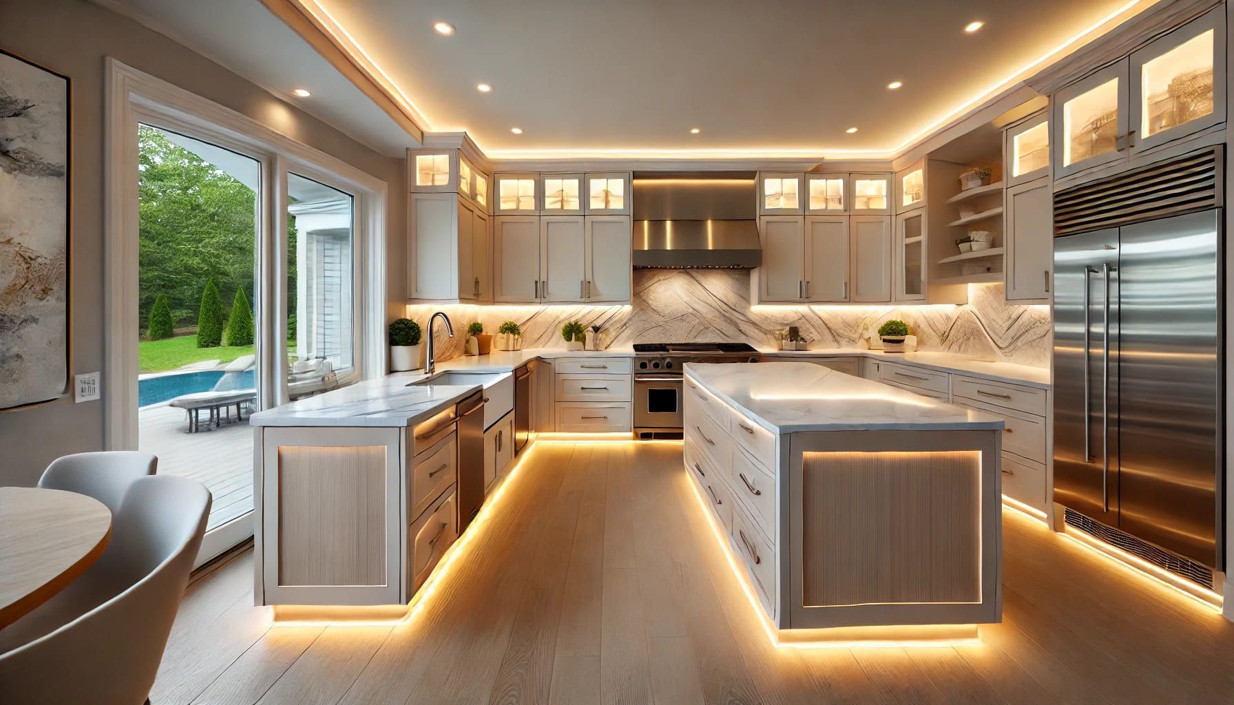A kitchen with stainless steel appliances and a large island in No VA