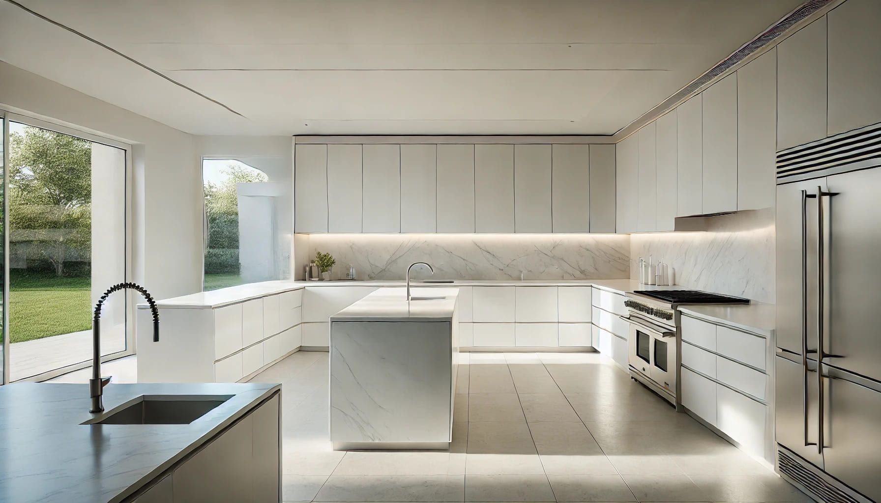 A kitchen with white cabinets and stainless steel appliances in NoVa