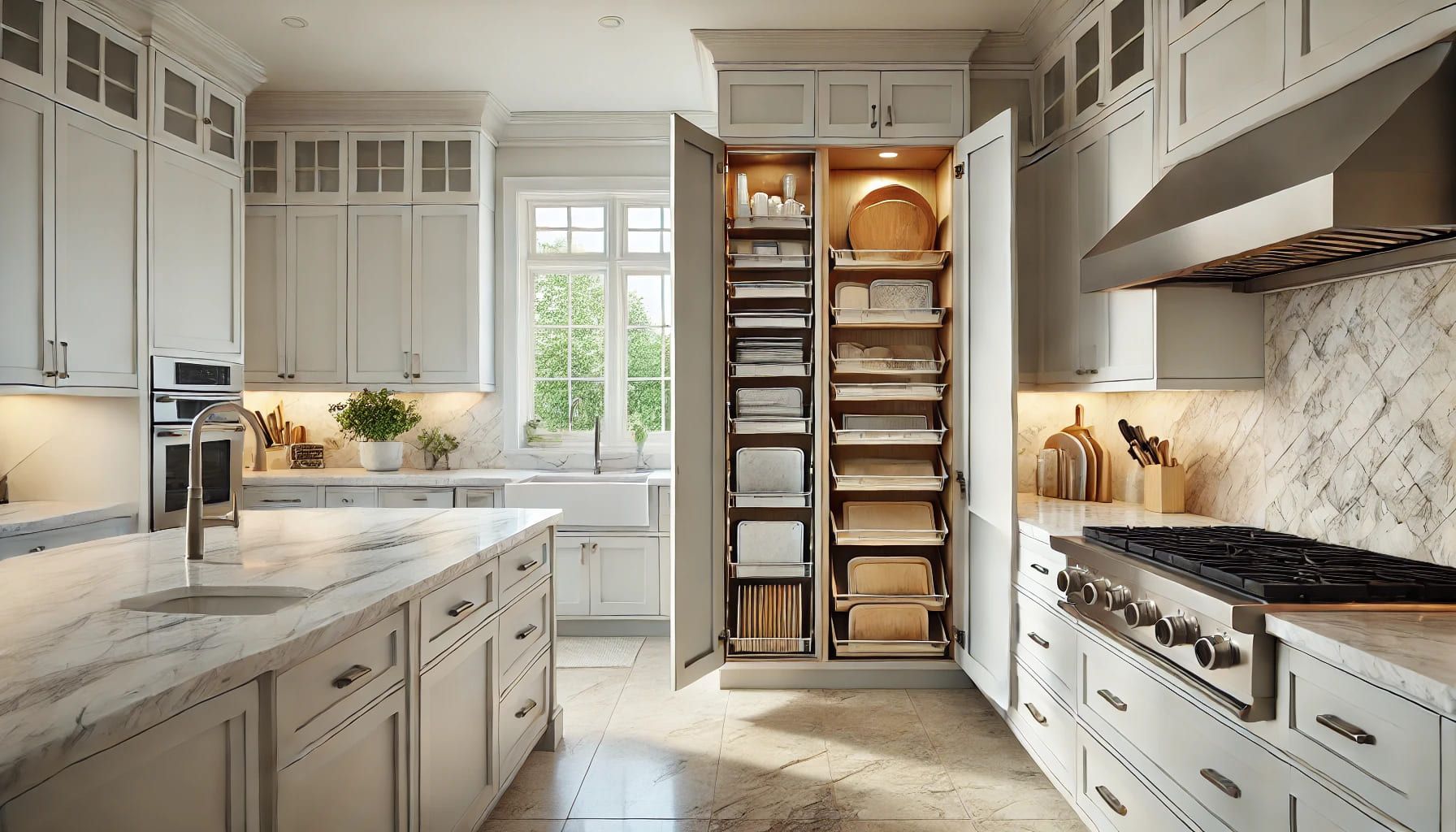 A kitchen with white cabinets and stainless steel appliances in NoVA