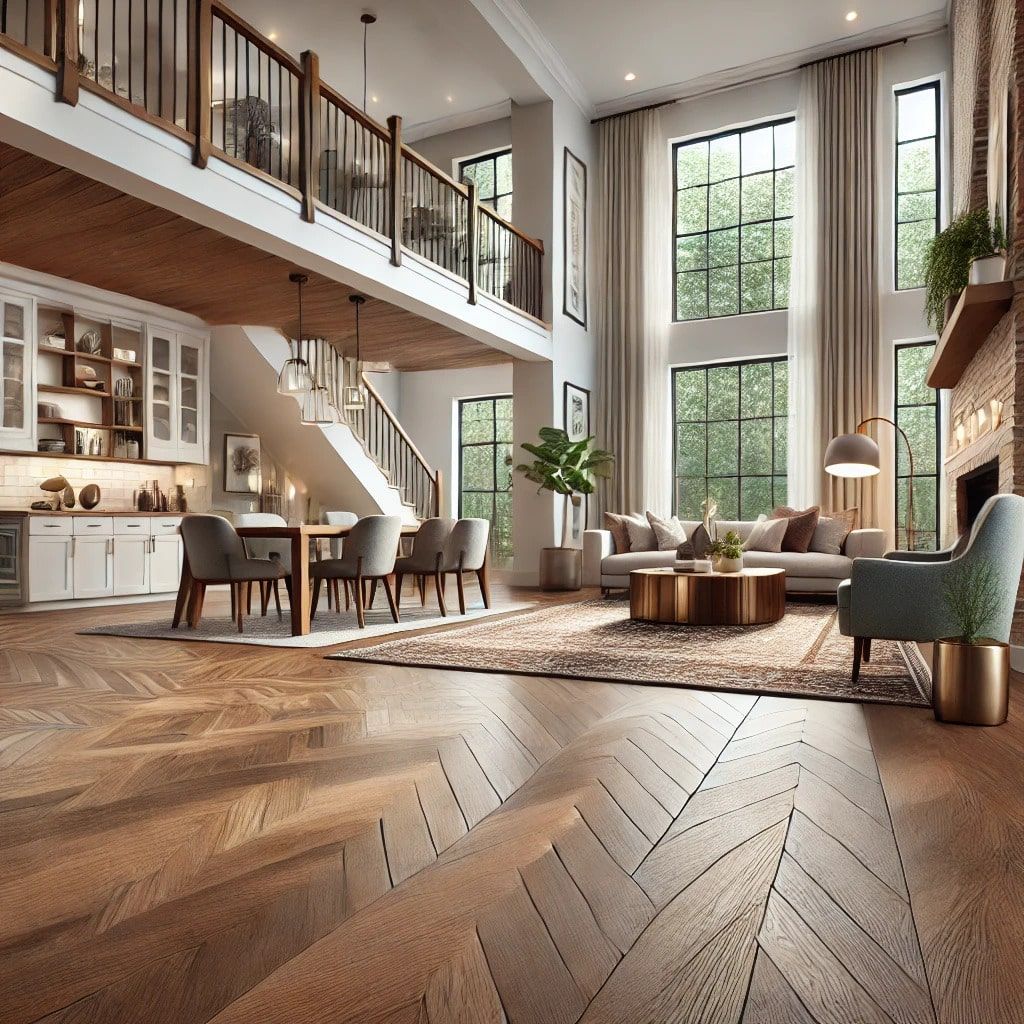 remodeled living room with wood flooring 
