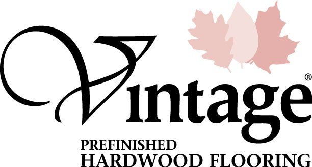 The vintage prefinished hardwood flooring logo has a maple leaf on it.