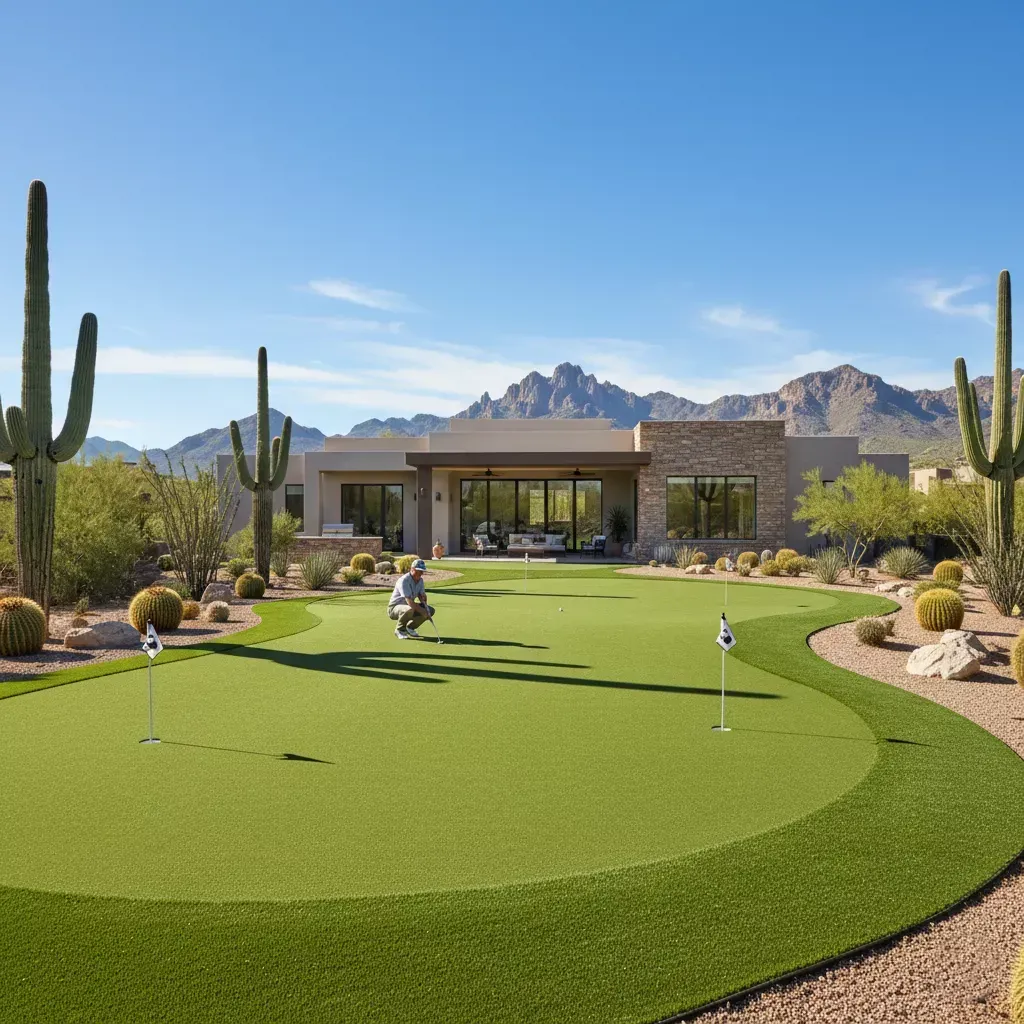 Custom artificial putting green installation Queen Creek Arizona realistic golf practice turf