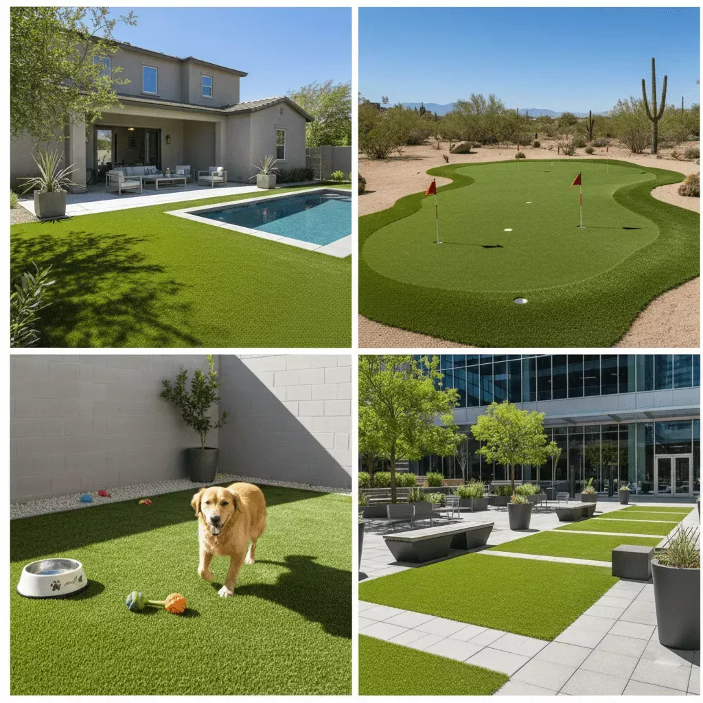 Various artificial grass installation types in Queen Creek homes and businesses