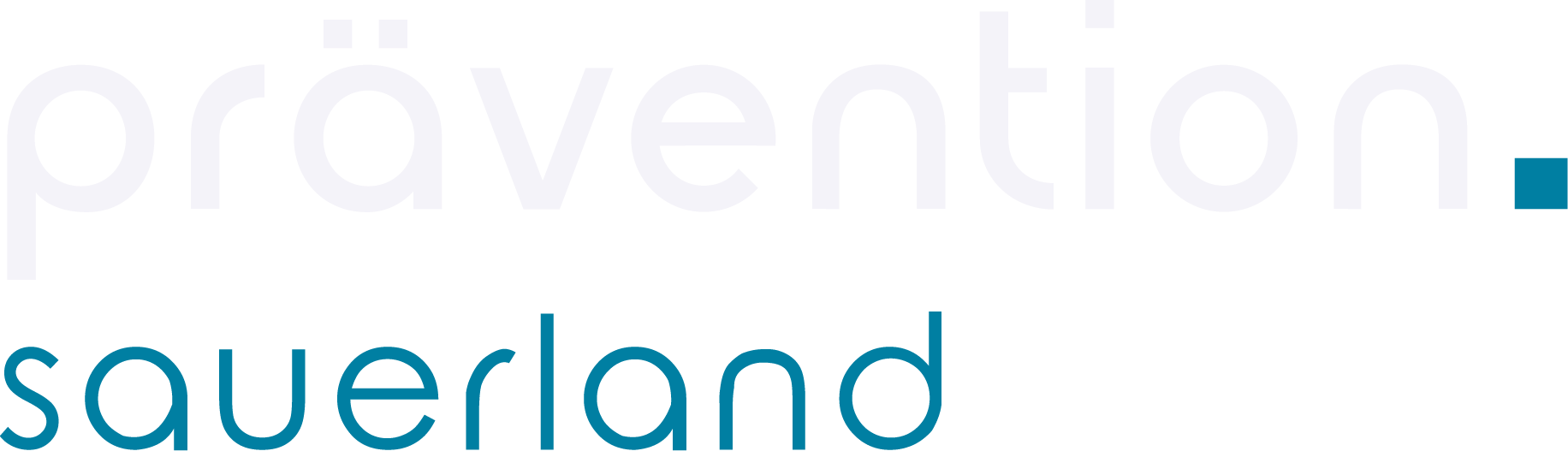 Logo: Praevention Sauerland. Die Schrift ist lila und türkis, ein quadratischer Punkt dazwischen.