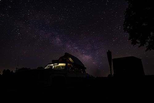 An overlanding vehicle used for hunting at night near Augusta, KY