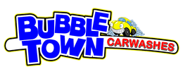 A logo for a car wash called Bubble town carwashes