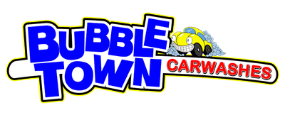 A logo for a car wash called Bubble town carwashes