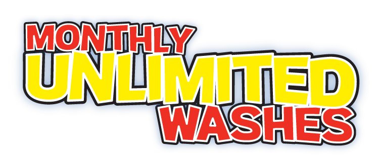 A yellow and red logo for monthly unlimited washes