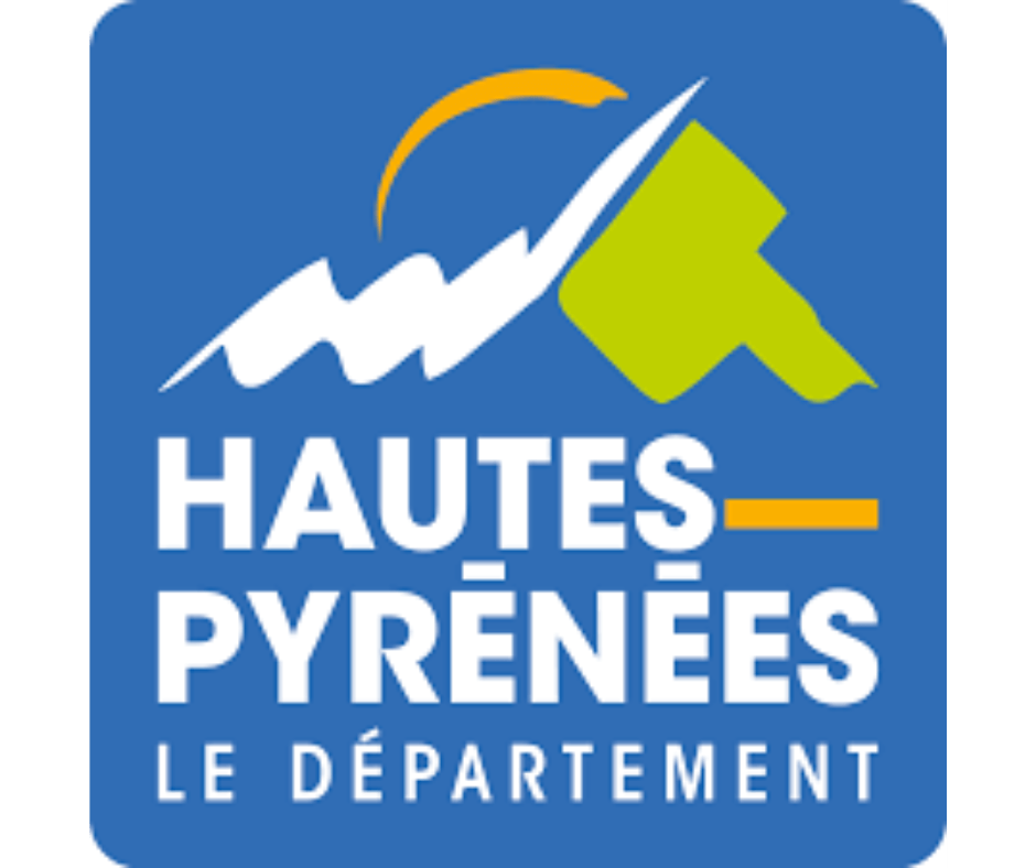 A blue and white logo for hautes pyrénées le département