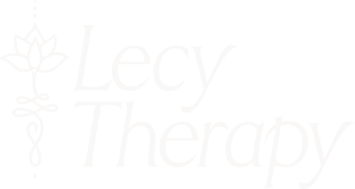 The logo for lecy therapy has a lotus flower on it.