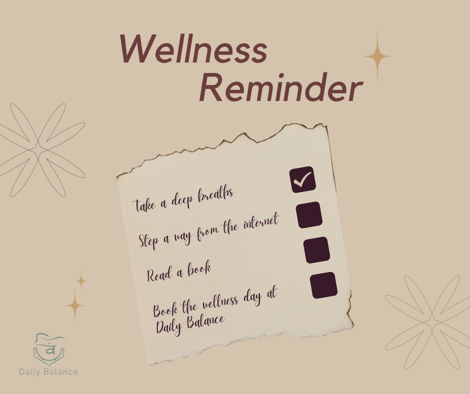 Een wellnessherinnering staat op een stukje papier geschreven