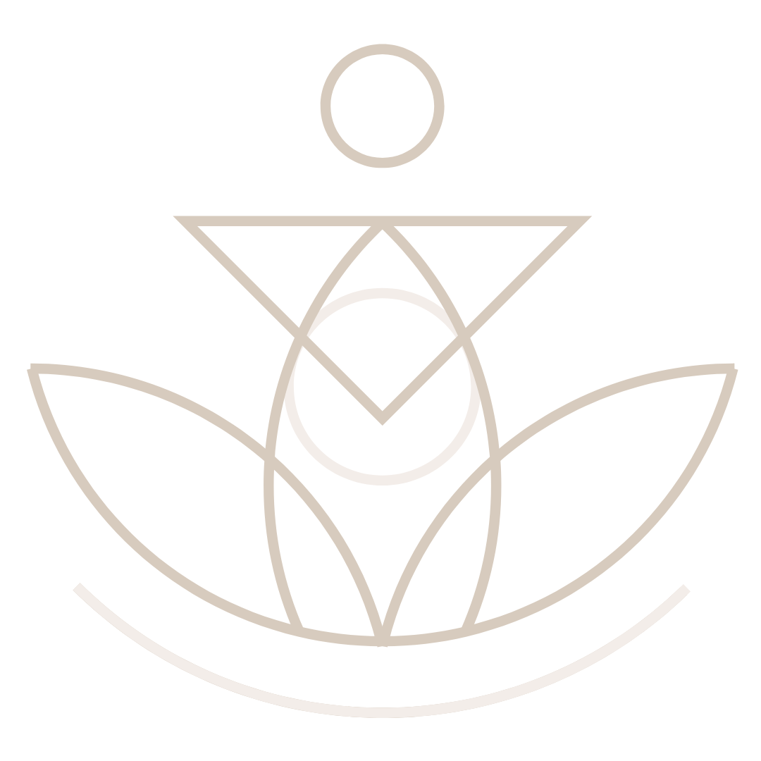 Een lijntekening van een persoon die in een lotusbloem zit.