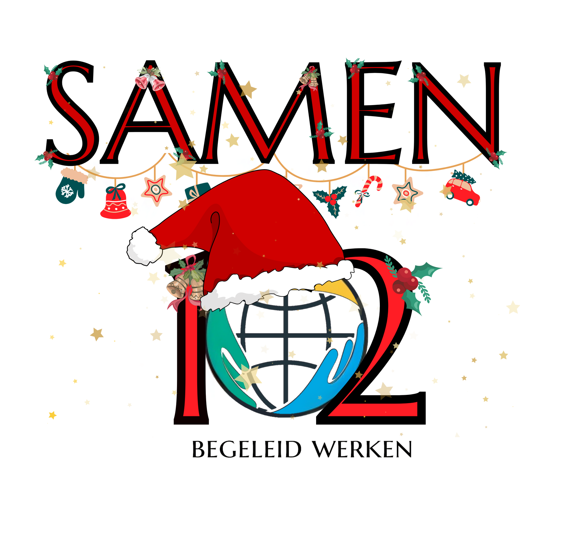 Een logo voor samen 102 met een wereldbol en wijzers