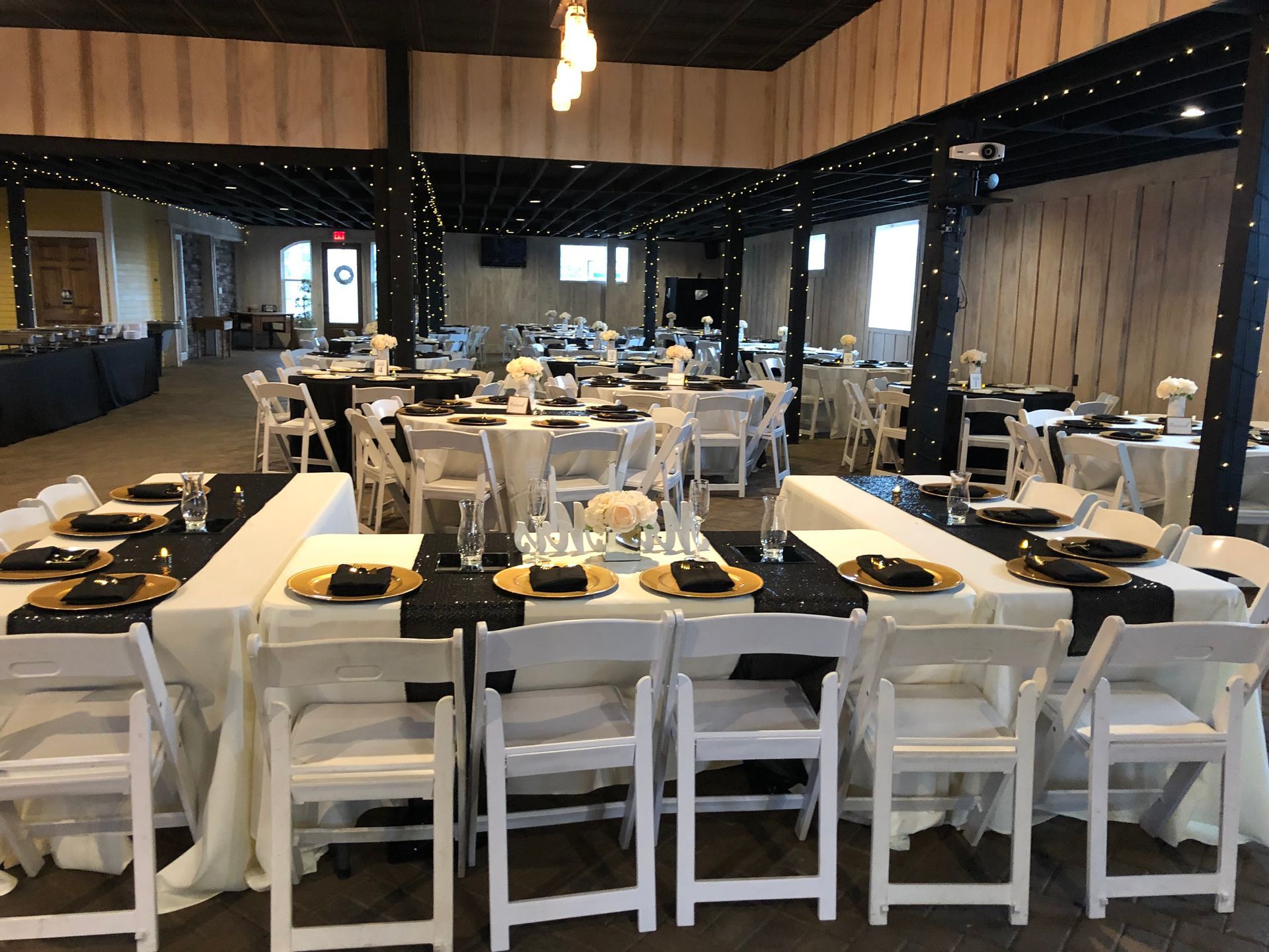 black and gold wedding reception