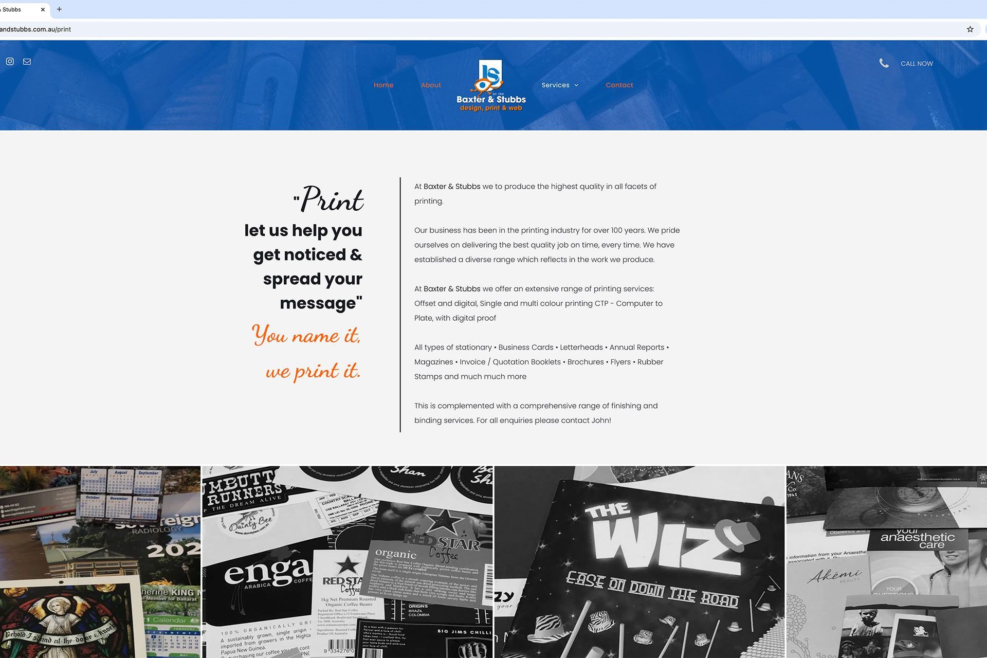 Baxter & Stubbs Printers website