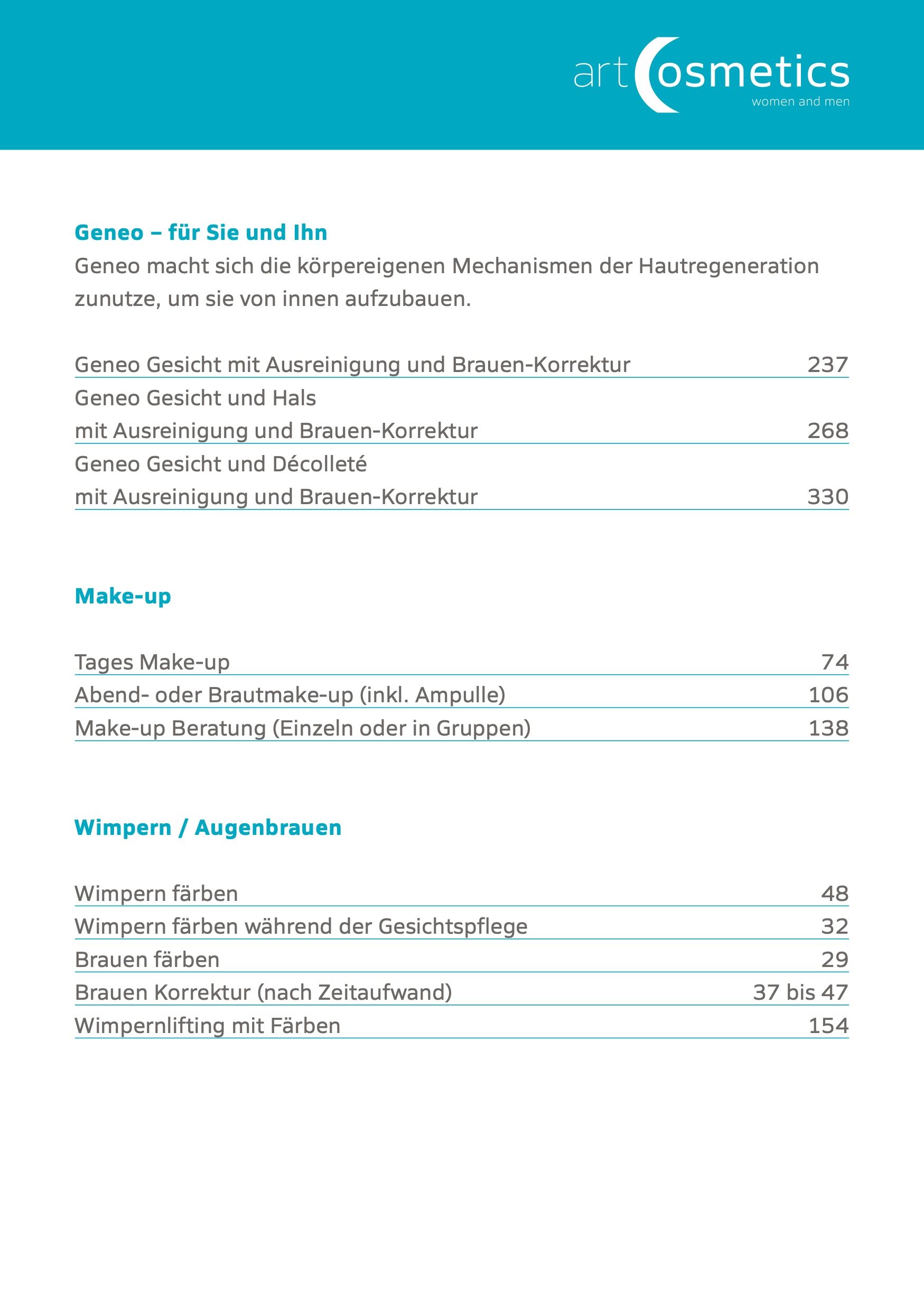 Preisliste art cosmetics