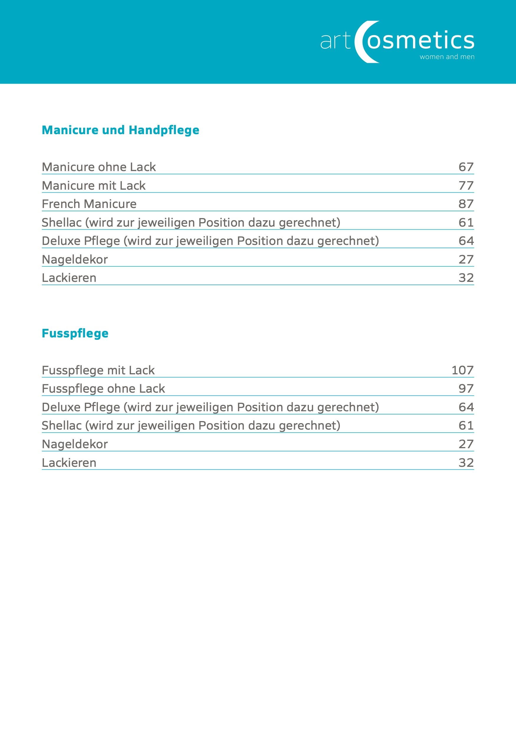 Preisliste art cosmetics