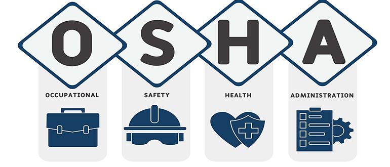 A logo for osha with a helmet , briefcase , heart , and other icons.