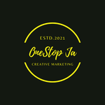 The logo for one stop ja creative marketing is yellow on a black background.