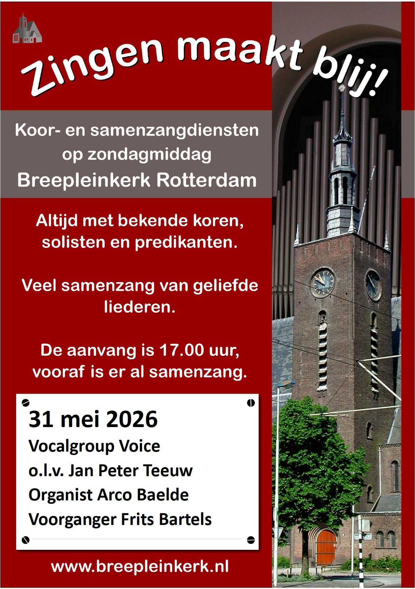 Poster voor een Passie- en Paasconcert in Zegveld met een koor. De tekst bevat de datum en 