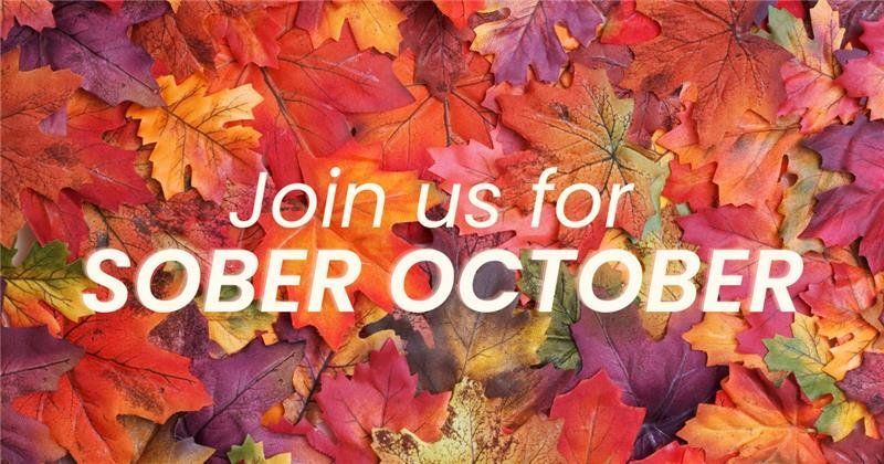 A bunch of colorful leaves with the words `` join us for sober october ''